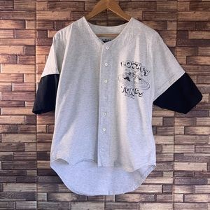 Looney Tunes Grey & Black Baseball-Style Jersey Shirt